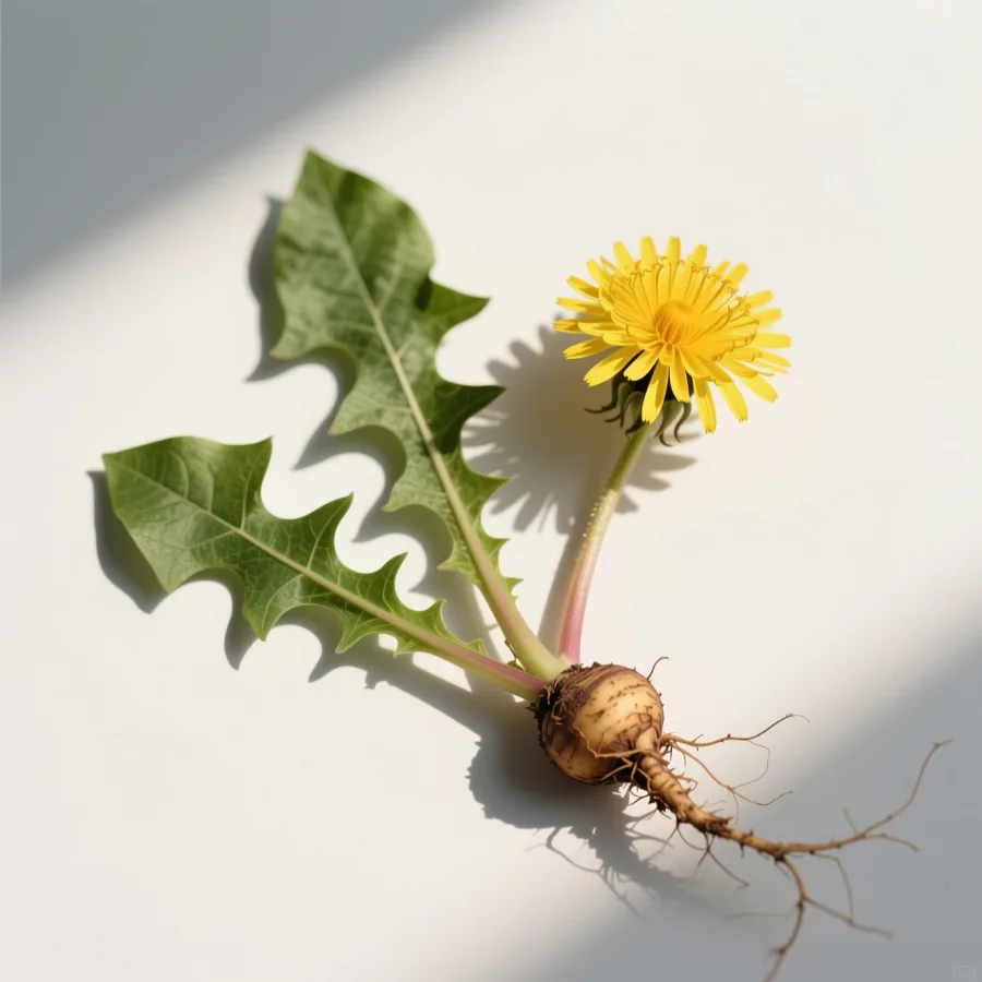 Dandelion leaves and flower