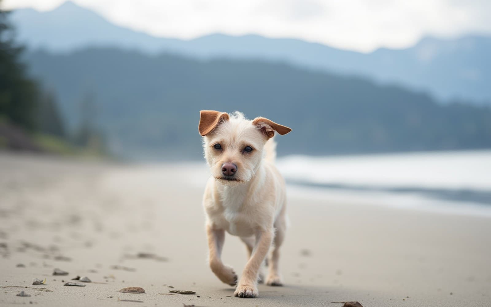 A dog on a beach walk, part of the daily routine