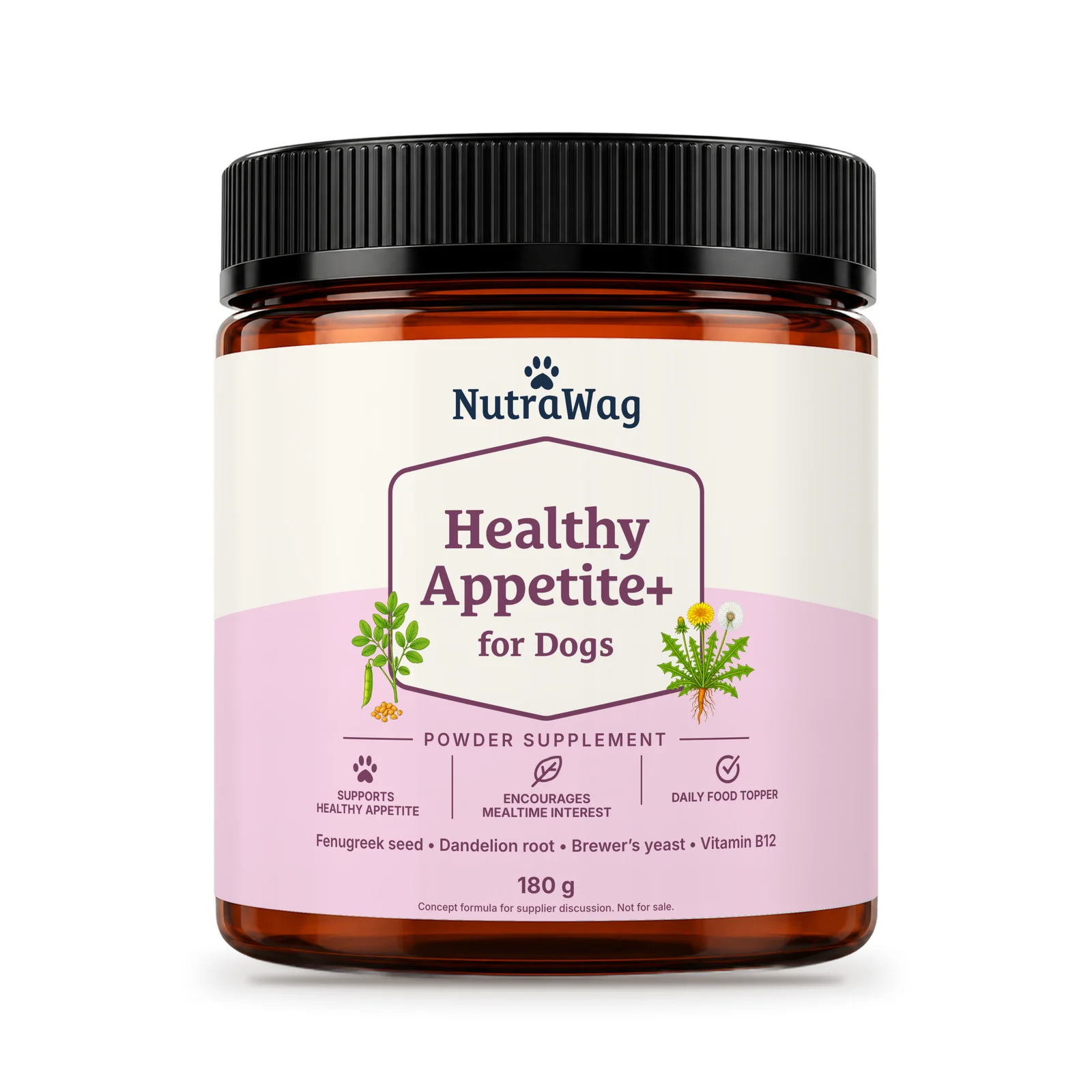 Healthy Appetite+ for Dogs 180 g jar, front