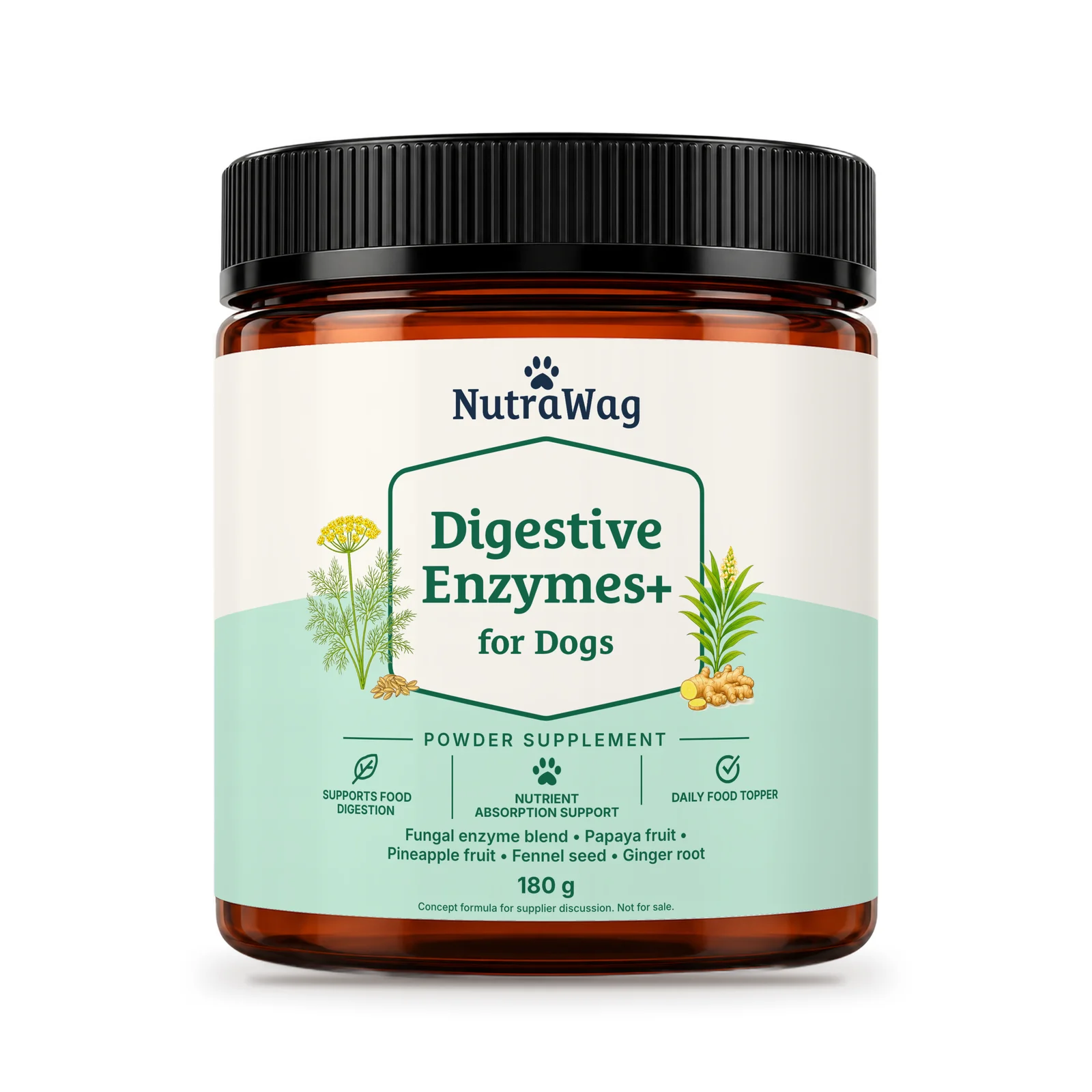 Digestive Enzymes+ for Dogs 180 g jar, front