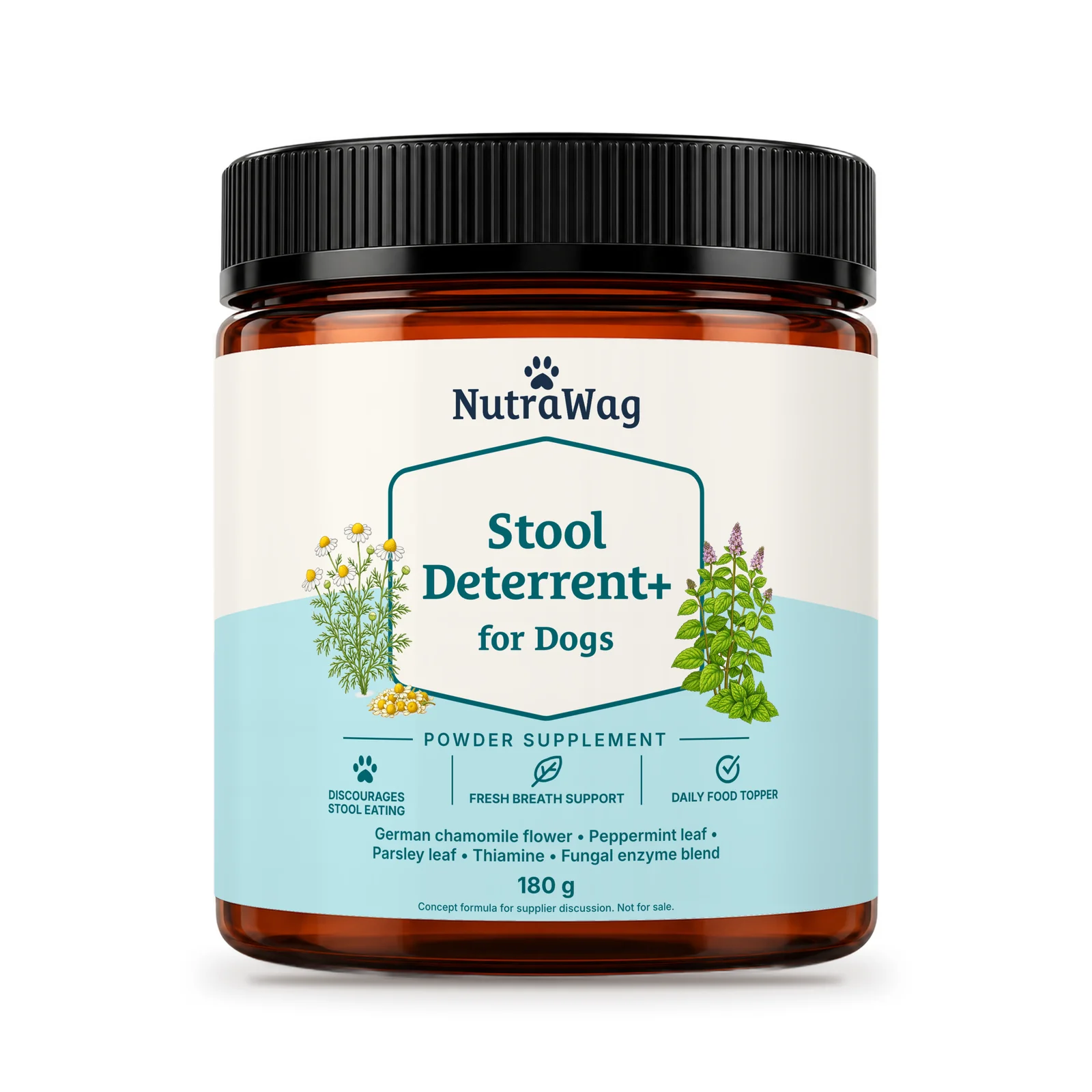 Stool Deterrent+ for Dogs 180 g jar, front