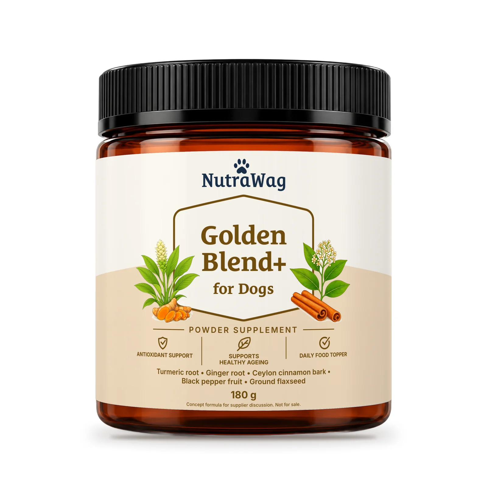Golden Blend+ for Dogs 180 g jar, front
