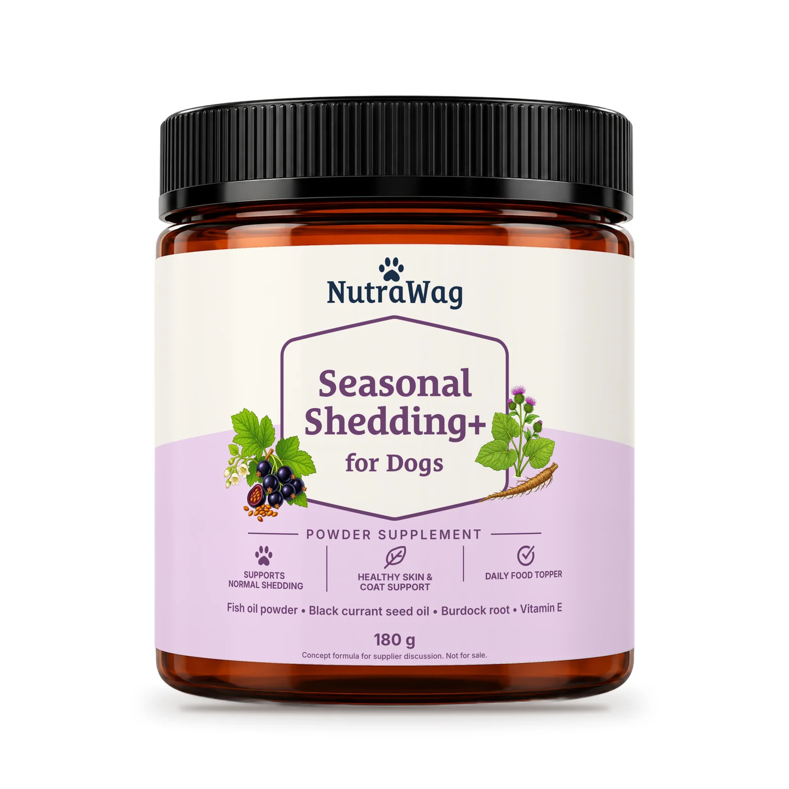 Seasonal Shedding+ for Dogs 180 g jar, front