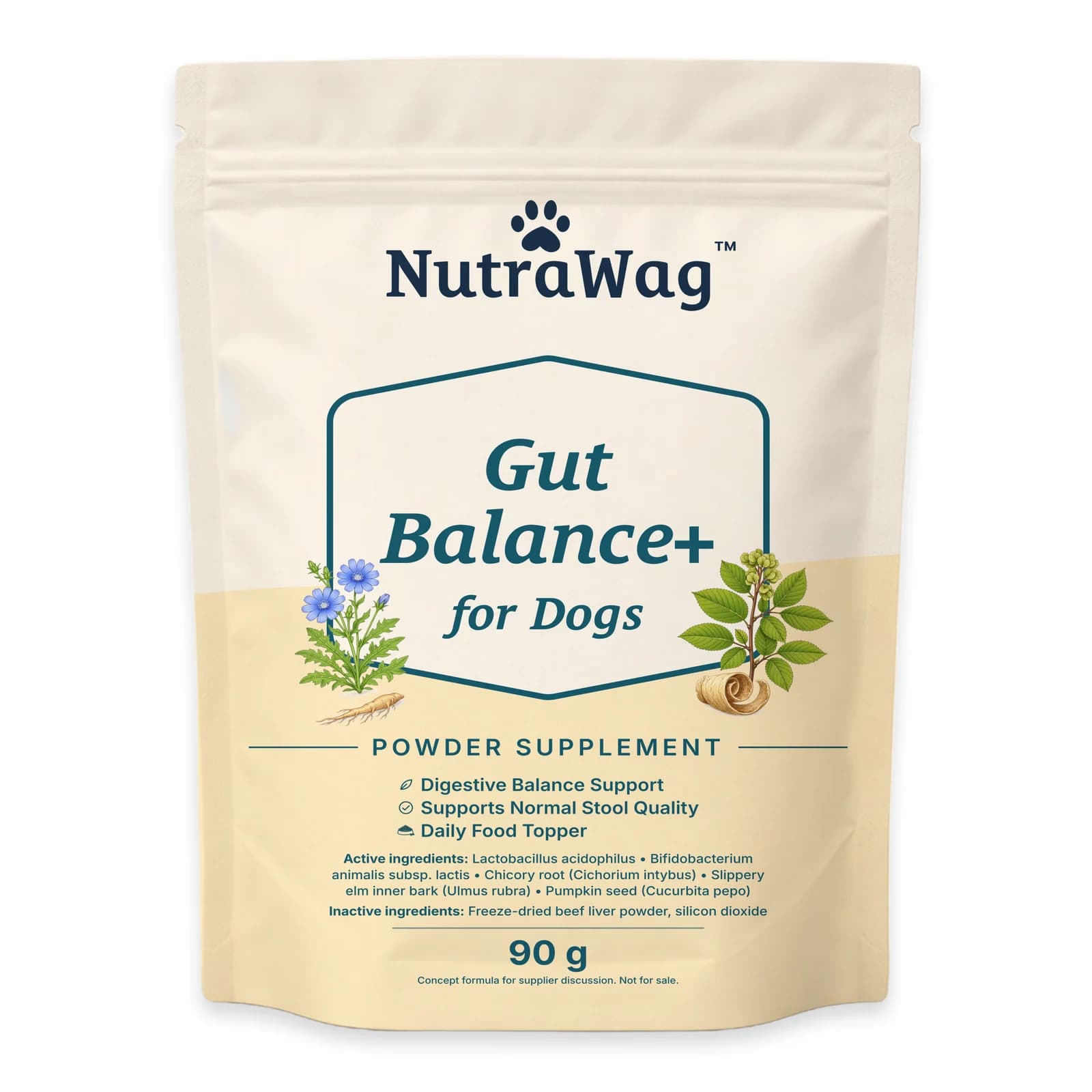 Gut Balance+ for Dogs 90 g pouch, front