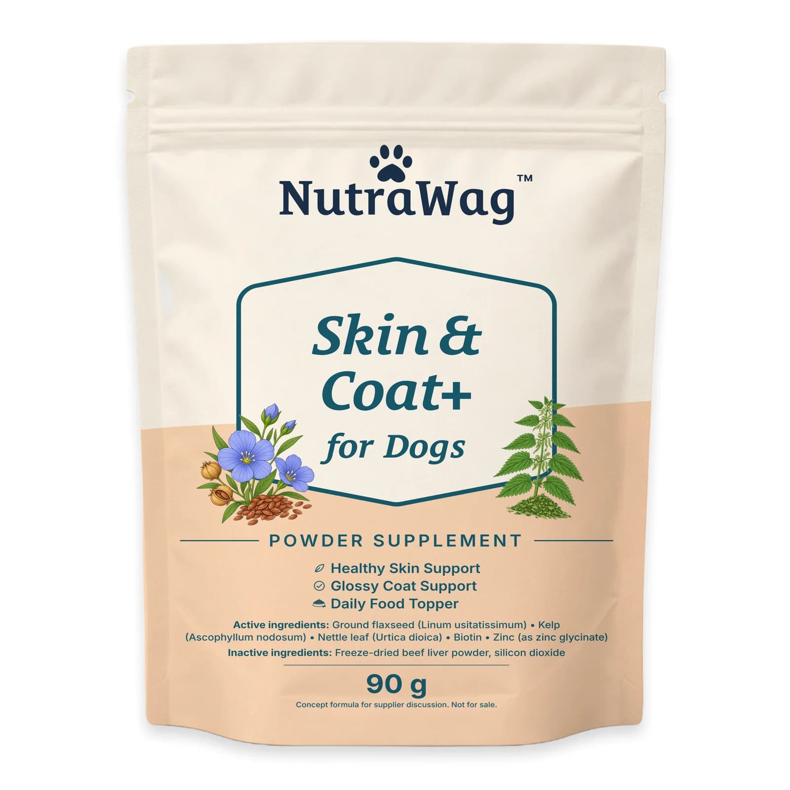 Skin & Coat+ for Dogs 90 g pouch, front