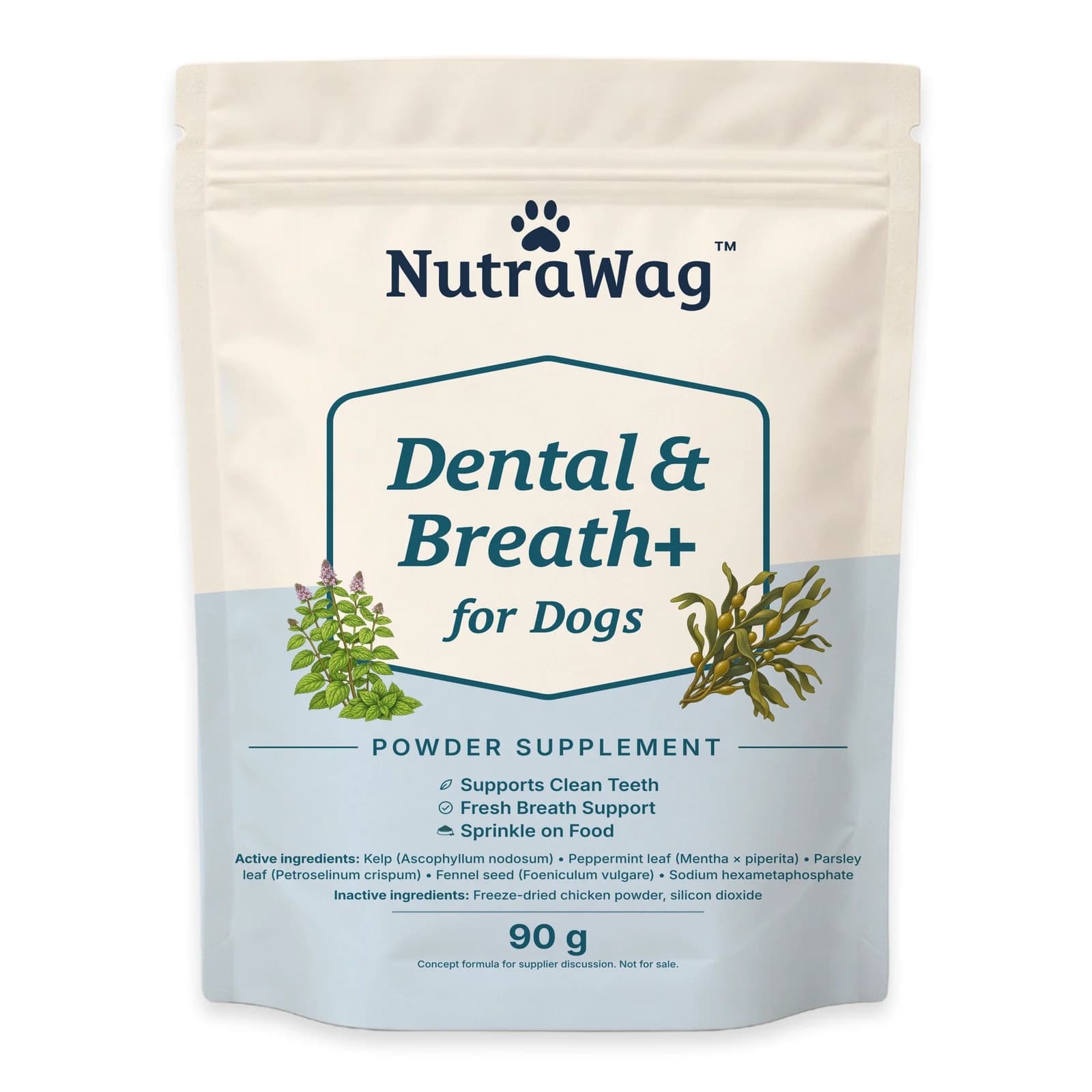 Dental & Breath+ for Dogs 90 g pouch, front