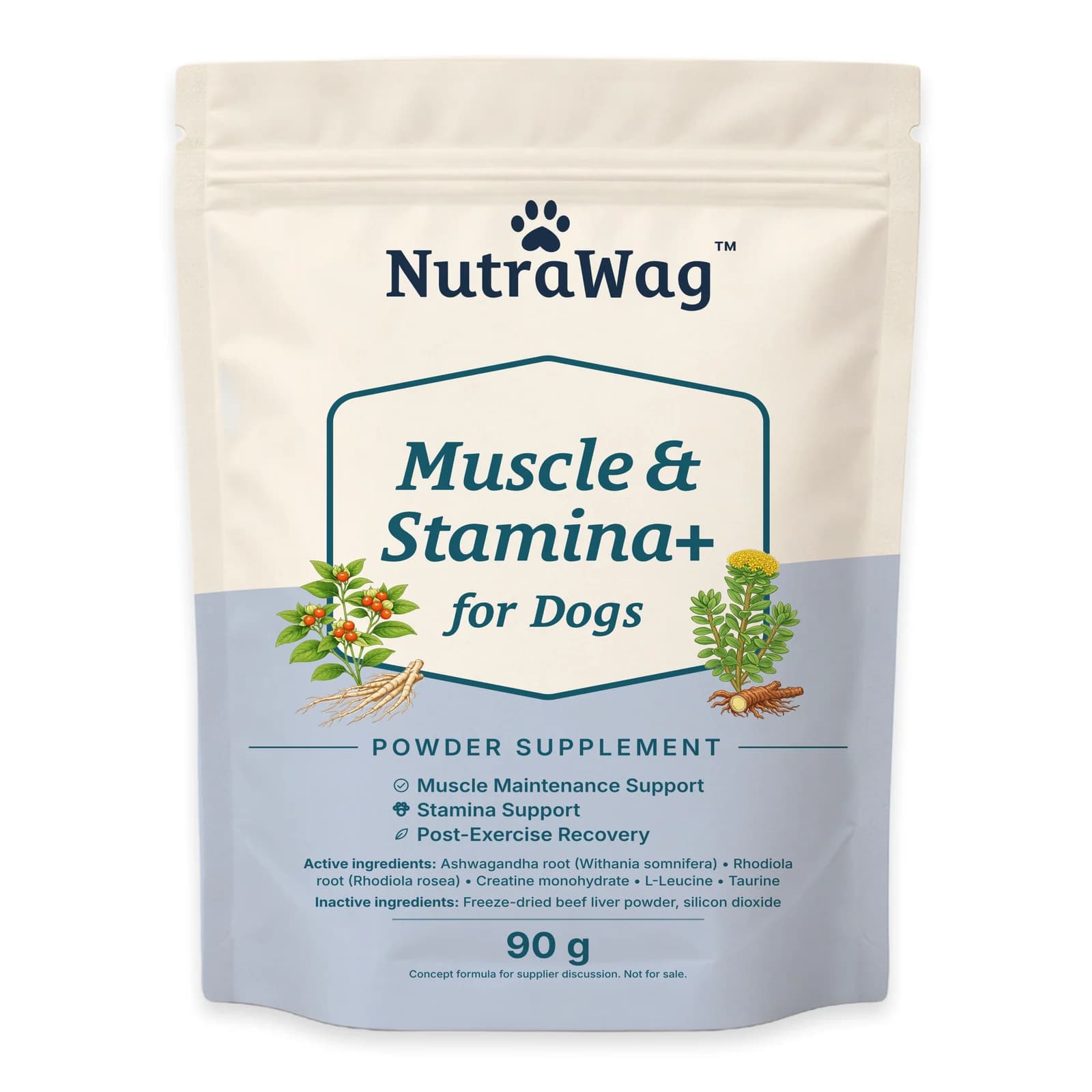Muscle & Stamina+ for Dogs 90 g pouch, front