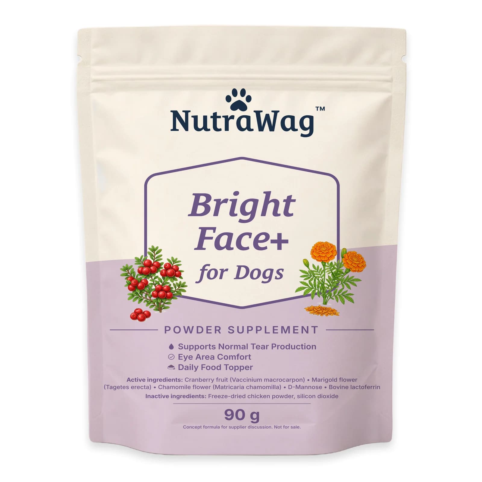 Bright Face+ for Dogs 90 g pouch, front
