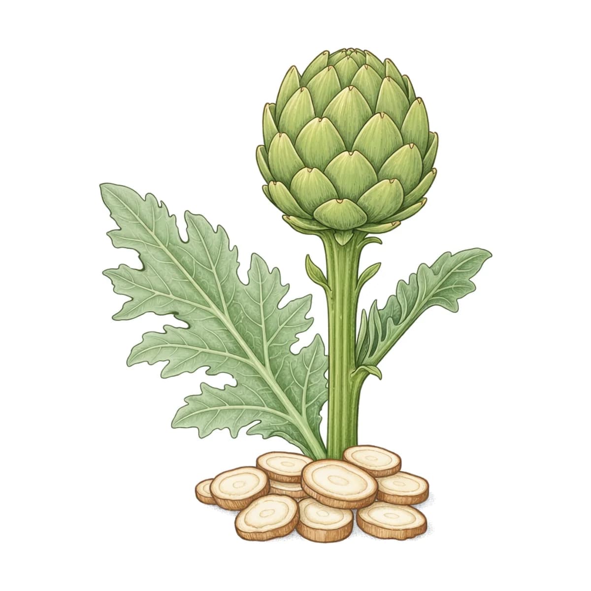 Artichoke leaf, botanical drawing