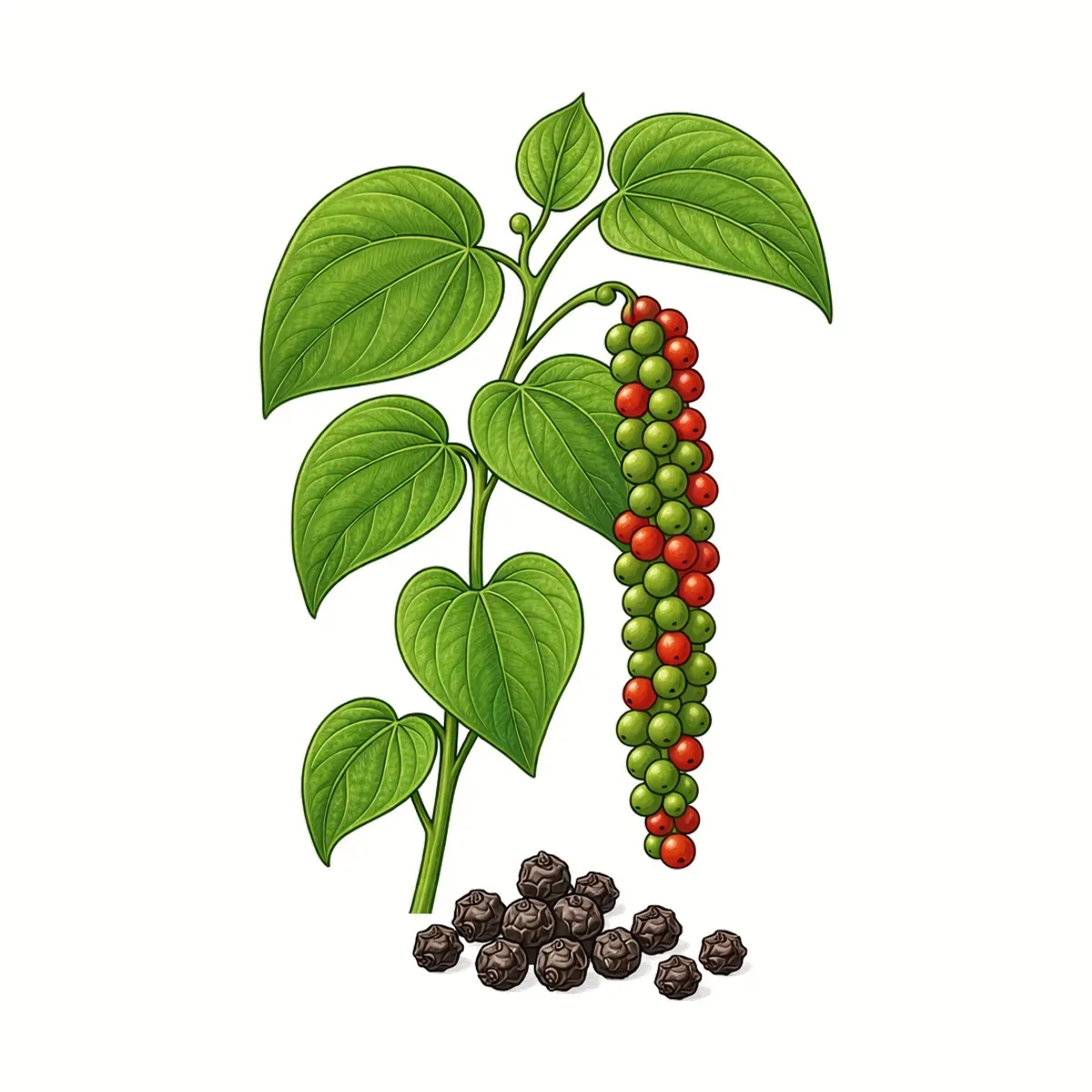 Black pepper, botanical drawing
