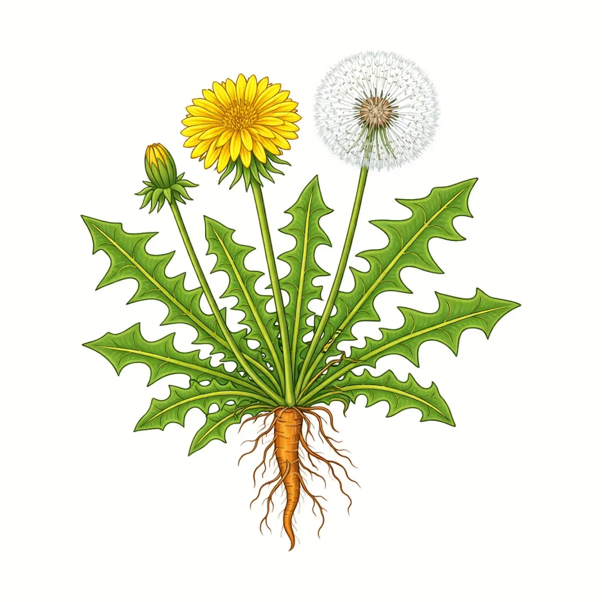 Dandelion root, botanical drawing