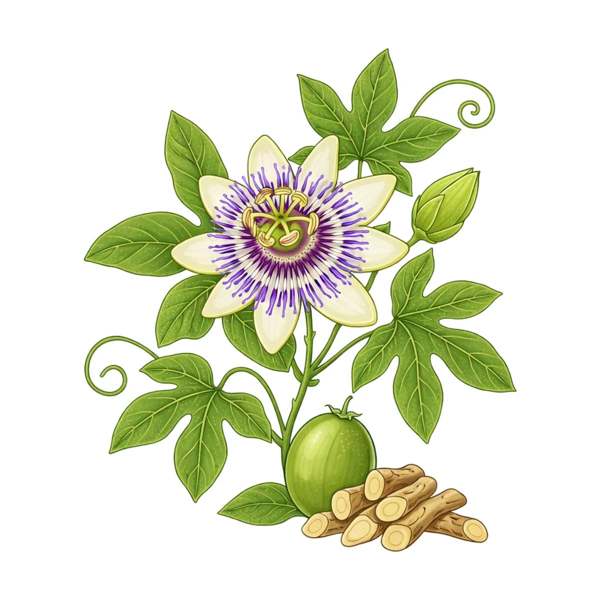 Passionflower leaf, botanical drawing