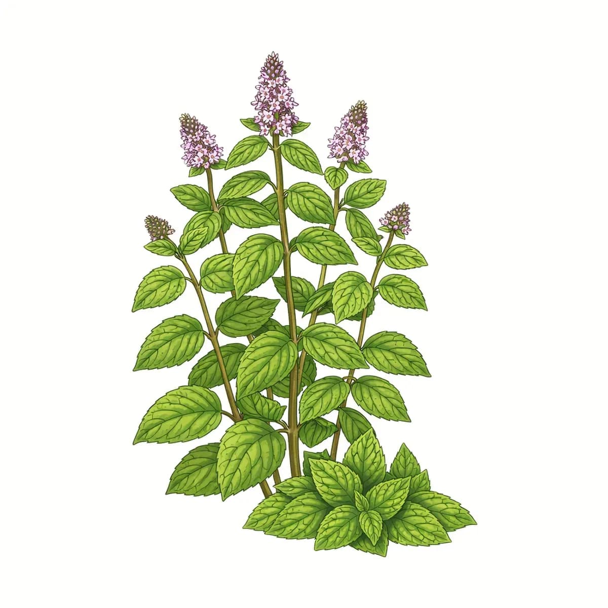 Peppermint leaf, botanical drawing