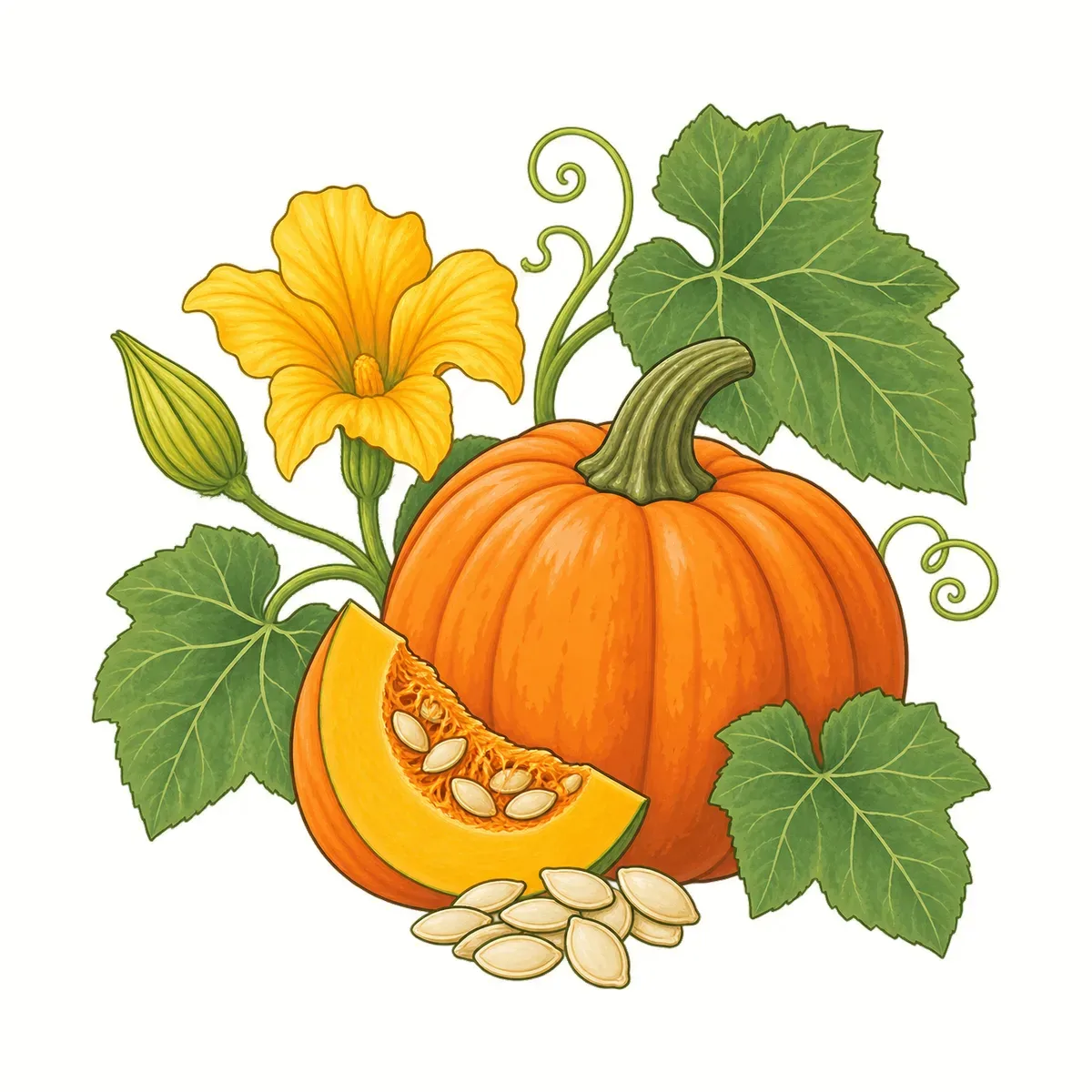 Pumpkin, botanical drawing