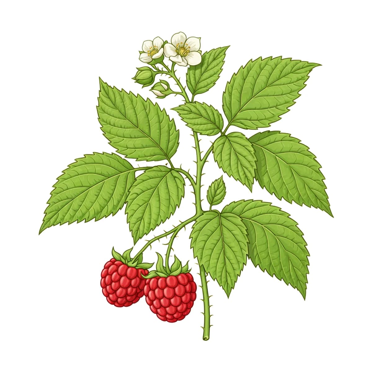 Raspberry leaf, botanical drawing